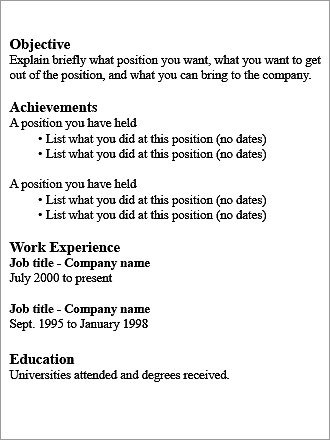 Functional résumé What it is: Focuses on a candidate's goals, skills, 