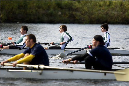 The Cleveland Scholastic Rowing Association (front) and the Durham School Boat Club (back) raced in the Youth Men's Eights.