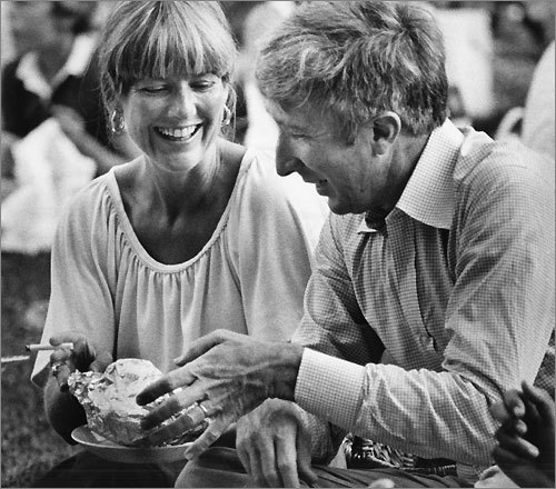 Updike is seen here with his wife, Martha, at a picnic before a concert at Castle Hill on July 22, 1978.