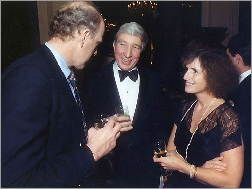 In recent years, Updike showed a willingness to take risks in his works. Shifting from his usual suburban settings, Updike wrote novels about a modern-day Tristan and Iseult in Rio de Janeiro (“Brazil,” 1994), Hollywood (“In the Beauty of the Lilies,” 1996), a “prequel” to “Hamlet” (“Gertrude and Claudius,” 2000), and the post-9/11 world (“Terrorist,” 2006). He is seen here with Penn Brown and Alexandra Marshall at the Boston Public Library Literary Lights dinner on Mar. 3, 1989.