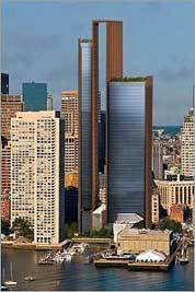 An artist's rendering of the towers and their terra-cotta connector that Donald Chiofaro wants to build.