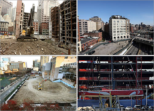The tight credit market has saddled Boston with empty work sites and prompted some developers to scale back their plans. Here is a look at four high-profile development projects that have stalled in the wake of the credit crisis.