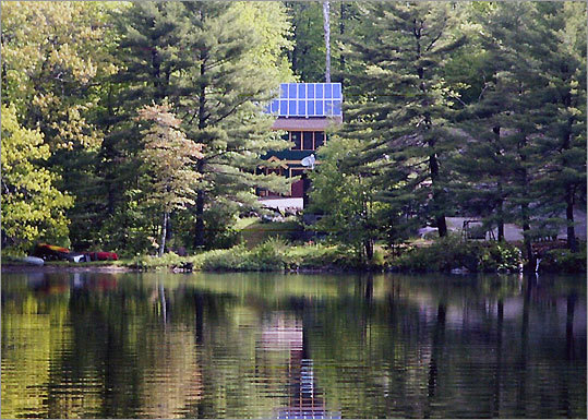 Solar panels atop the carriage house at Williams Pond Lodge Bed and Breakfast in Bucksport, Maine.