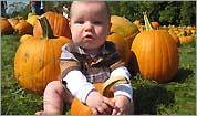 baby with pumpkins