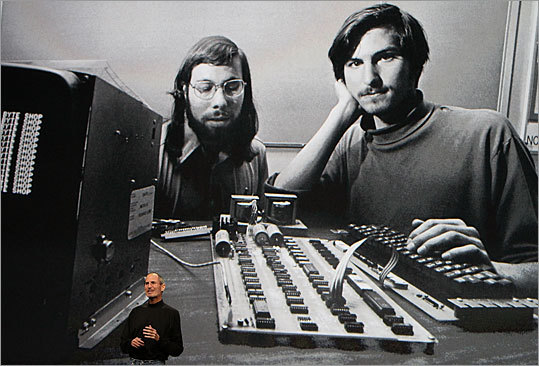 Steve Jobs (right) posed with Apple co-founder and Steve Wozniak in the 1970s. The two started Apple Computer in 1976.