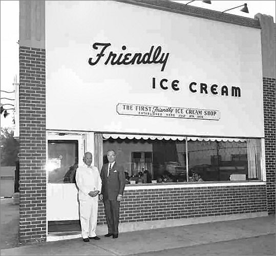 Prestley and Curtis Blake stand in front of the first Friendly's location in this undated photo.