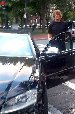 New England Patriots quarterback Tom Brady was in a car accident Sept. 9 in Boston's Back Bay. Brady's sedan and a passenger van collided at Commonwealth Avenue and Gloucester Street. Read more. Exiting his car after the accident, Brady appeared to be uninjured.