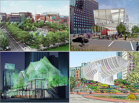 There were once grand plans for new, exciting buildings to be built on or around Boston's Rose Kennedy Greenway, the long strip of land that was created out of the Big Dig. However, due mostly to financial woes, the projects are dead, with the YMCA of Greater Boston becoming the latest in a series of nonprofits to cancel plans for a facility on the edge of the downtown park system. Have a look at what could have been, and then share your ideas or drawings of what you think should be done with the Greenway.