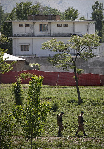 Soldiers on Monday guarded the compound in Abbottabad where bin Laden was killed. The US government said it quickly buried the terrorist leader at sea.