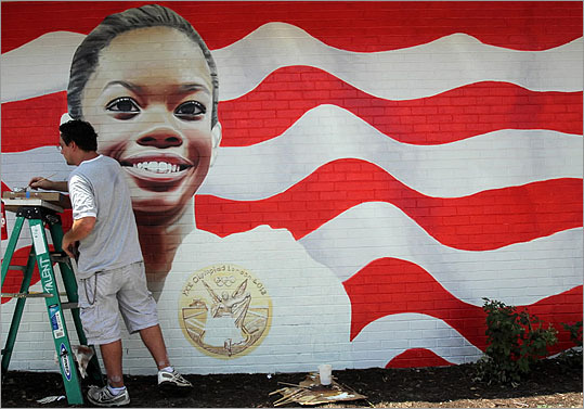 Eric Lindbergh and his brother painted a mural of Gabby Douglas in Virginia Beach, Va.