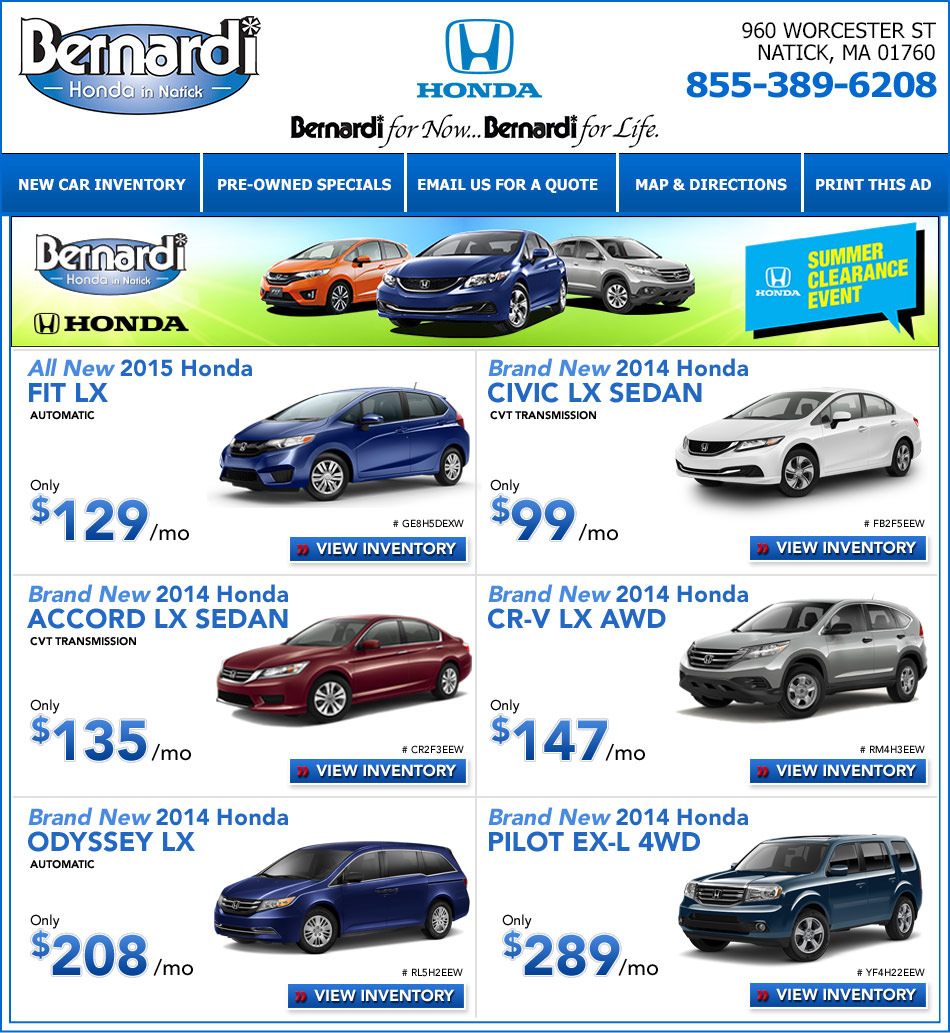 Massachusetts Honda Dealers Bernardi Honda of Natick,Mass