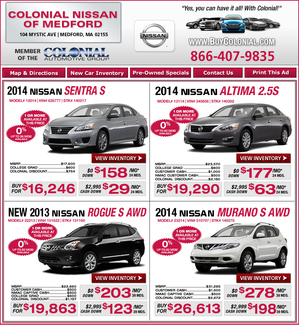 Colonial Nissan Boston Nissan Dealers. Shop Now!