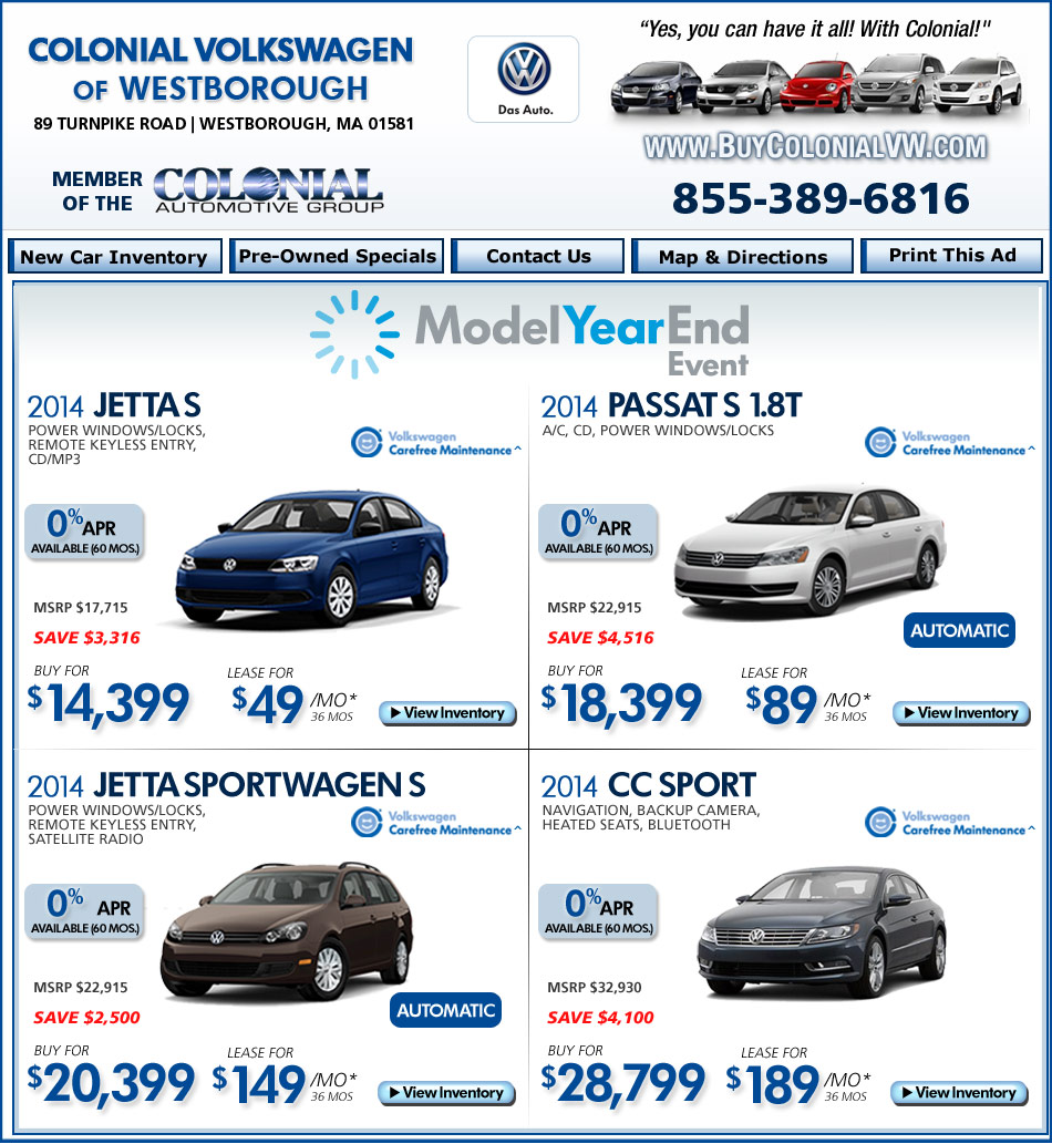 MA VW Dealer Colonial Volkswagen of Westborough, MA VW Deals