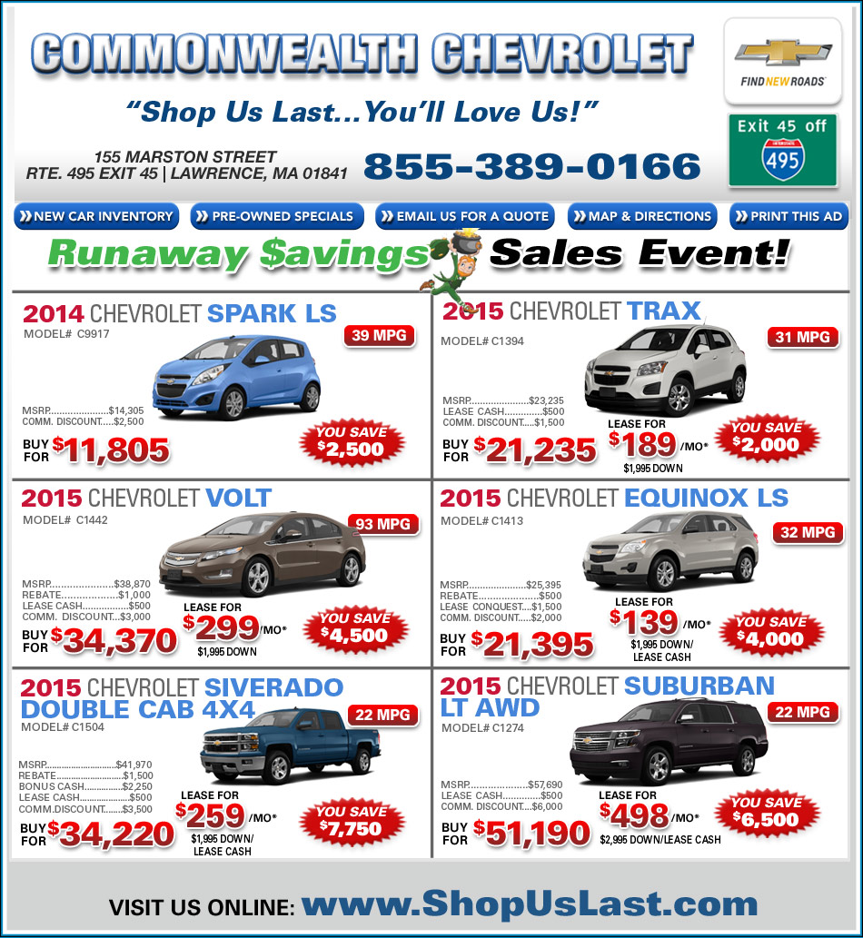 Commonwealth Chevrolet Offers on MA Chevy Dealer