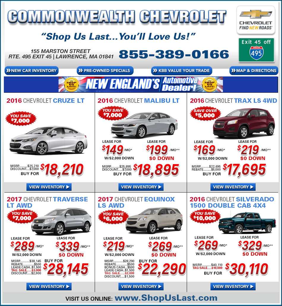 Commonwealth Chevrolet Offers on MA Chevy Dealer