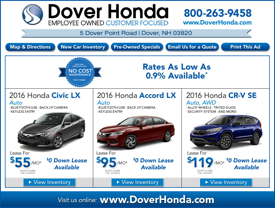 Honda Dover in Dover, NH. Shop Weekly Car Deals Online. Seacoast NH.