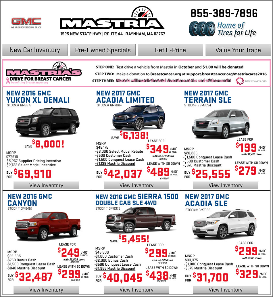 Shop Mastria GMC New Car Offers Online!