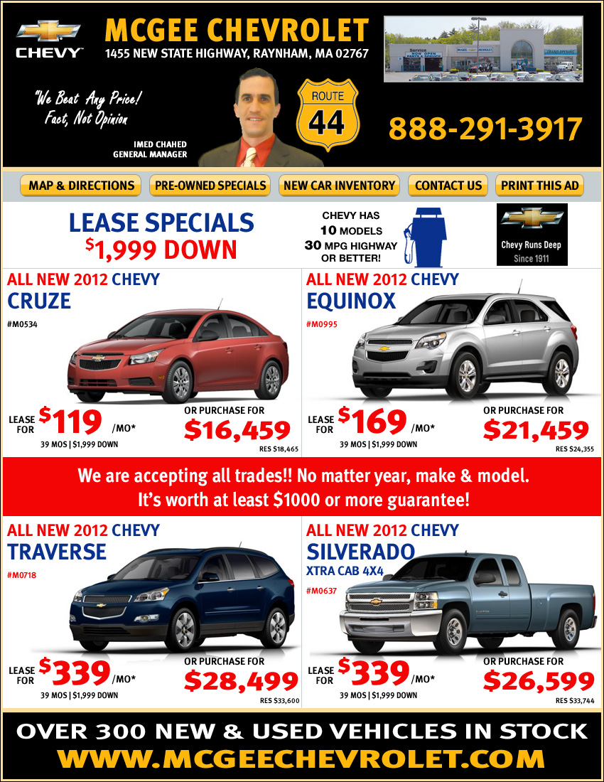 McGee Chevrolet in Raynham, MA New Car Deals on