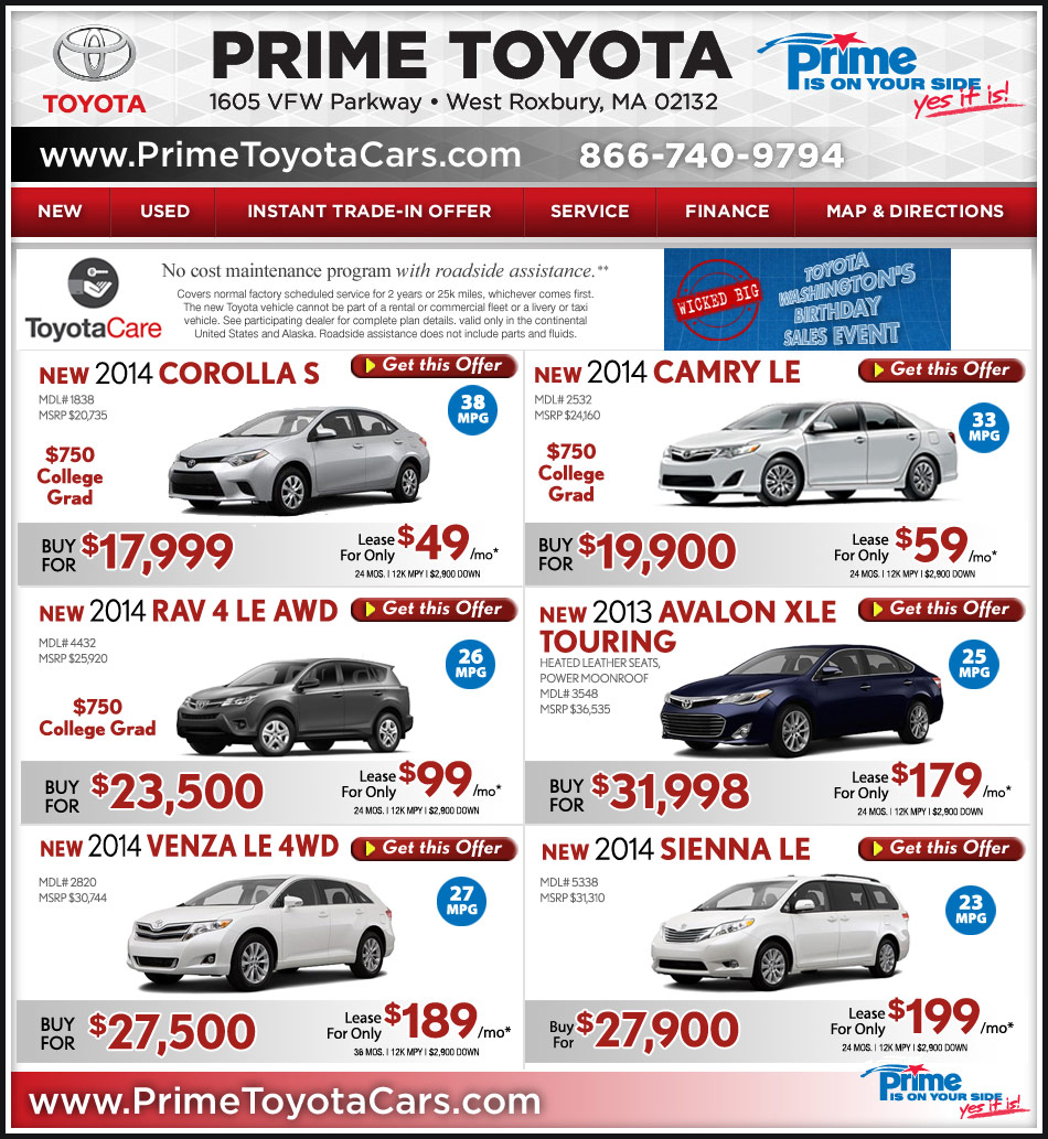 Prime Toyota Dealership serving Boston/Dedham Line