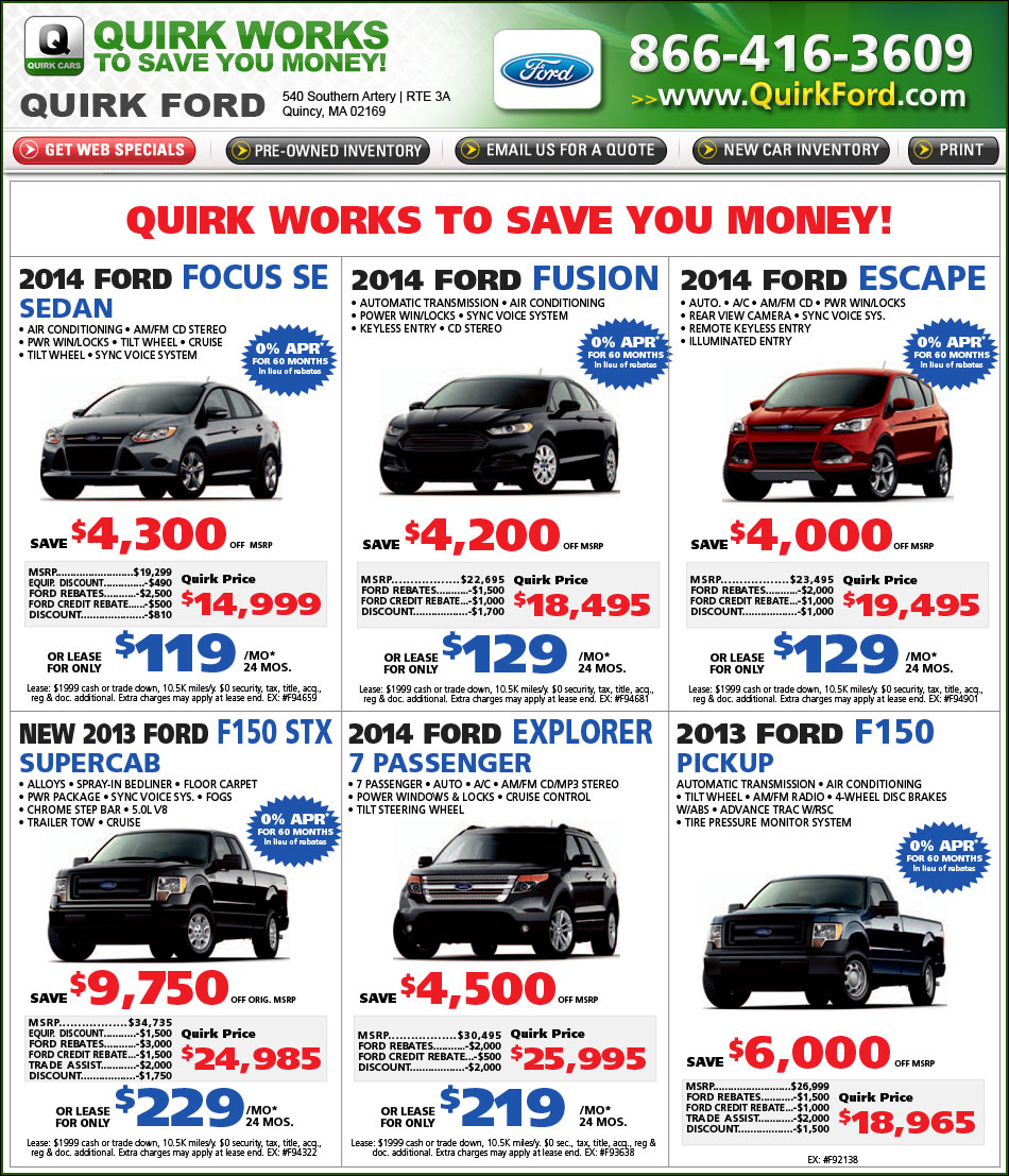 Shop Quirk Ford Specials Online at