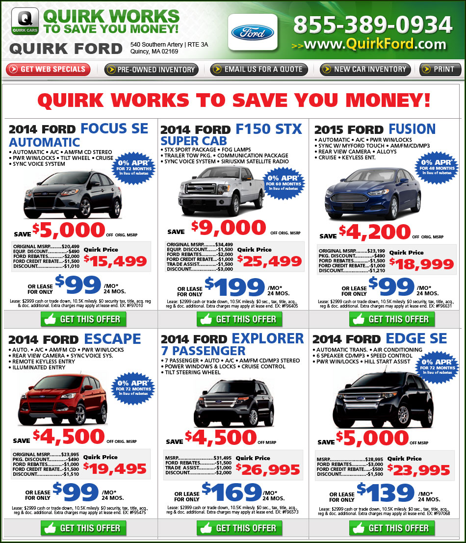 Shop Quirk Ford Specials Online at