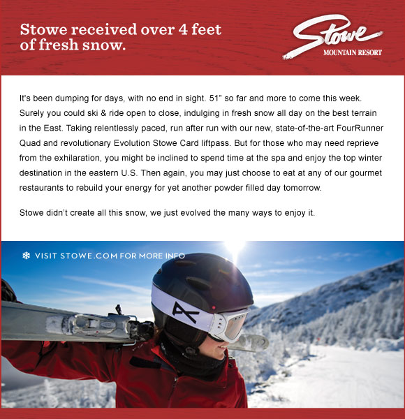 Not able to view this most recent ski event or special deal from mountains throughout New England and beyond? Then enable your images and make sure to add newsletters@boston.com to your address book! 