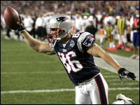 Patriots wide receiver Tim Dwight scores the Patriots second touchdown of their season opener. (Globe Staff Photo / Barry Chin)