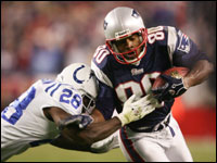   Troy Brown caught a pass in the first quarter.  The catch made Brown the all time reception leader for the Patriots. 