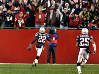 There was no catching Asante Samuel on this interception return for a touchdown against the Jaguars.  (Globe Staff Photo / Barry Chin)