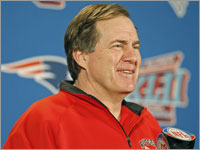 A question from a reporter concerning his days as head coach of the Cleveland Browns put a smile on the face of Patriots head coach Bill Belichick.