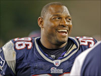 Patriots linebacker Adalius Thomas was all smiles after his interception return for a TD against the Chargers in week 2.