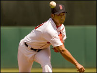 Red Sox pitcher Daisuke Matsuzaka pitching against the Orioles at City of Palms. (Globe Staff Photo/ Stan Grossfeld)