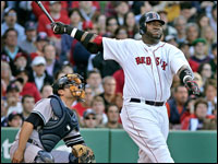 Red Sox designated hitter David Ortiz watched the flight of his fourth inning two-run home run. (Globe Staff Photo/ Barry Chin)