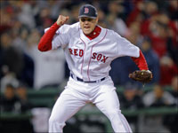   Jonathan Papelbon let his emotions show through after he struck out Brad Hawpe to end Game 2 of the World Series.  Papelbon saved the 2-1 victory. (Jim Davis/Globe Staff)