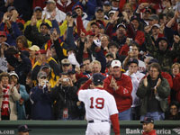   Josh Beckett walked off the mound to a standing ovation after winning Game 1 of the World Series and running his record to 4-0 in the 2007 postseason. (Yoon S. Byun/Globe Staff)
