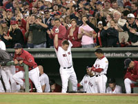   J.D. Drew got a curtain call for his first-inning home run in Game 6 of the ALCS.(Barry Chin/Globe Staff)