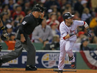   Dustin Pedroia led off Game 1 of the 2007 World Series with a home run. (Jim Davis/Globe Staff)