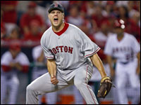 Jonathan Papelbon is fired up about the last out of the Game 1 of the ALDS, a 4-1 Red Sox win.