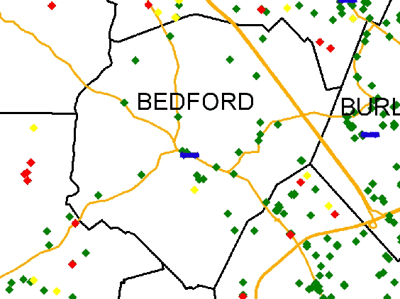 Map of Bedford fires