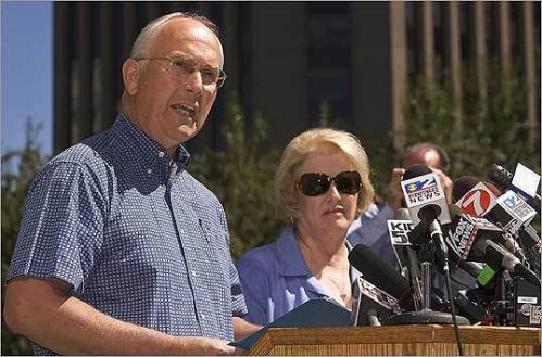 Idaho Republican Senator Larry Craig's wife, Suzanne, faced reporters' questions with him on Aug. 28, 2007, in Boise. Craig plead guilty to disorderly conduct after being arrested last year by an undercover cop in a Minneapolis-St. Paul airport bathroom for allegedly using hand and foot signals to indicate he wanted sex.