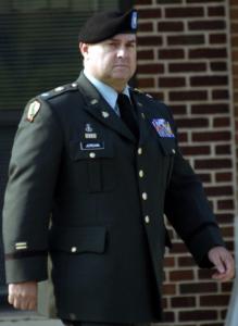 Army Lieutenant Colonel Steven L. Jordan left court after his trial ended yesterday at Fort Meade, Md.