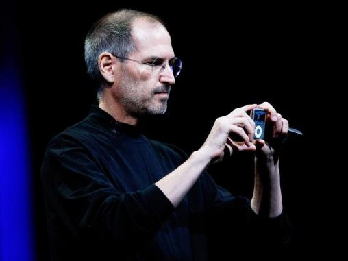 Apple chief executive Steve Jobs kicked off a press conference in San Francisco today by unveiling a new iPod Shuffle and an iPod Nano, seen here.