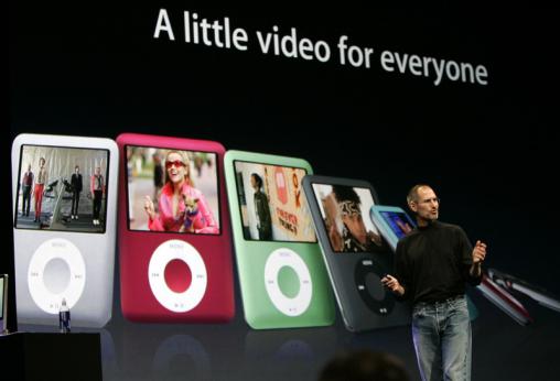 Steve Jobs announcing the new versions of the iPod