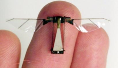 A mechanical fly with a wingspan of less than an inch and weighing less than a gram is being developed by the Harvard Microrobotics Lab. Its wings buzz at 120 beats per second.