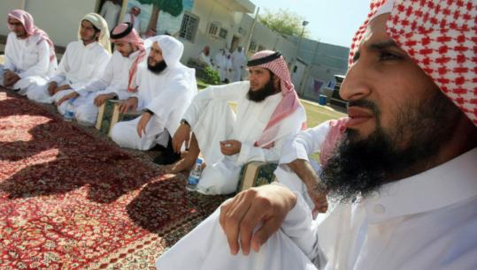 Saudi men released from the US prison at Guantanamo Bay, Cuba, as well as from prisons in Iraq and Saudi Arabia, listened recently to a Muslim cleric during a course at an Interior Ministry rehabilitation center north of the Saudi capital, Riyadh.
