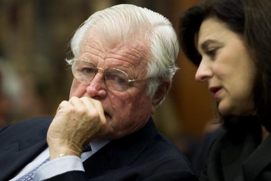 Senator Edward M. Kennedy chats with his wife, Victoria Reggie Kennedy, during a recent event at Northeastern University.