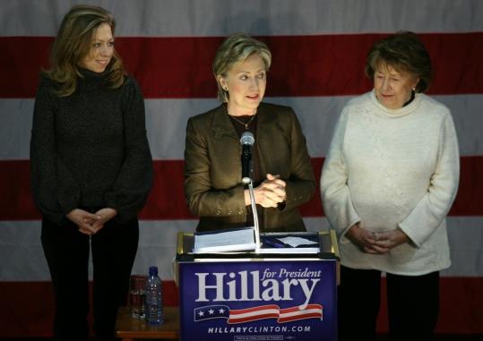 Democratic presidential hopeful Hillary Clinton spoke at a town hall meeting with daughter Chelsea and mother Dorothy Rodham, in Winterset, Iowa, on Dec. 8.