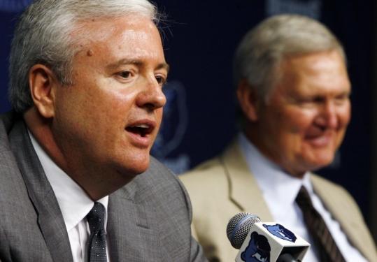 Chris Wallace replaced NBA legend Jerry West (background) as the Grizzlies' primary decision-maker last June.