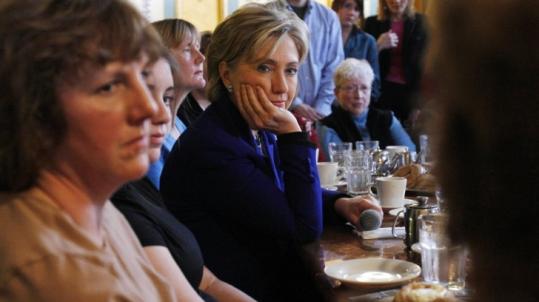 Democratic presidential candidate Hillary Clinton listened to an undecided voter yesterday in Portsmouth, N.H.