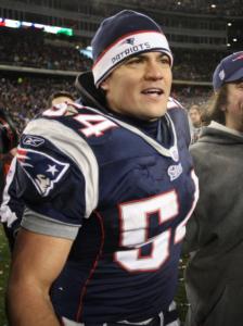 Veteran linebacker Tedy Bruschi walks off the field after helping the Patriots advance to another Super Bowl, the fifth of his career.